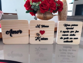 KIT 3 QUADROS MADEIRA AMOR