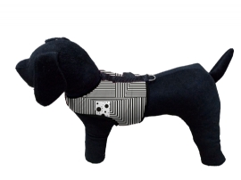 PEITORAL PARA CACHORRO EM TECIDO PRETA E BRANCA