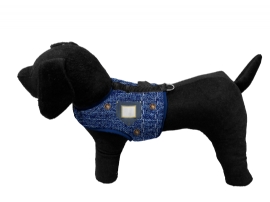 PEITORAL PARA CACHORRO EM TECIDO AZUL JEANS