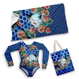 KIT PRAIA INFANTIL FLORAL AZUL