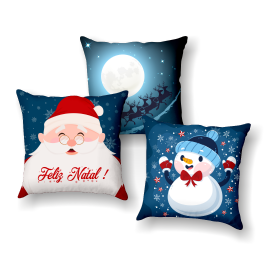 KIT 3 CAPAS PARA ALMOFADA NATAL AZUL