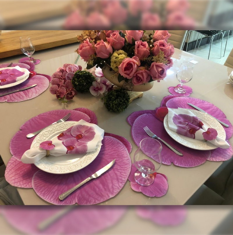 Kit Jogo Americano Orqudea Rosa Mesa 4 Lugares