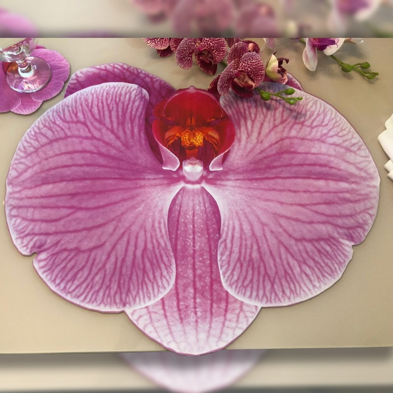 Kit Jogo Americano Orqudea Rosa Mesa 4 Lugares